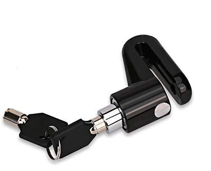 Wukusy 1514 motorcycle wheel padlock disc lock with security features, mounted on a motorcycle wheel for theft prevention.