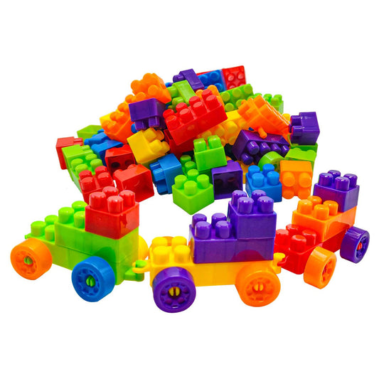 Colorful Wukusy 60-piece building blocks set for kids, featuring multicolor toy bricks for play, learning, and creative puzzles.