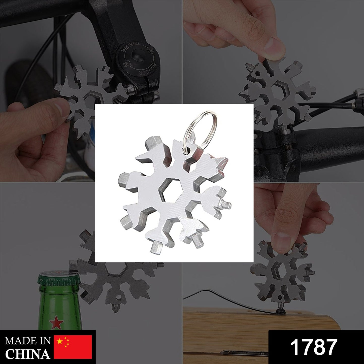 Wukusy 1787 Snowflake multi-tool and stainless steel bottle opener with snowflake design, versatile hardware accessory