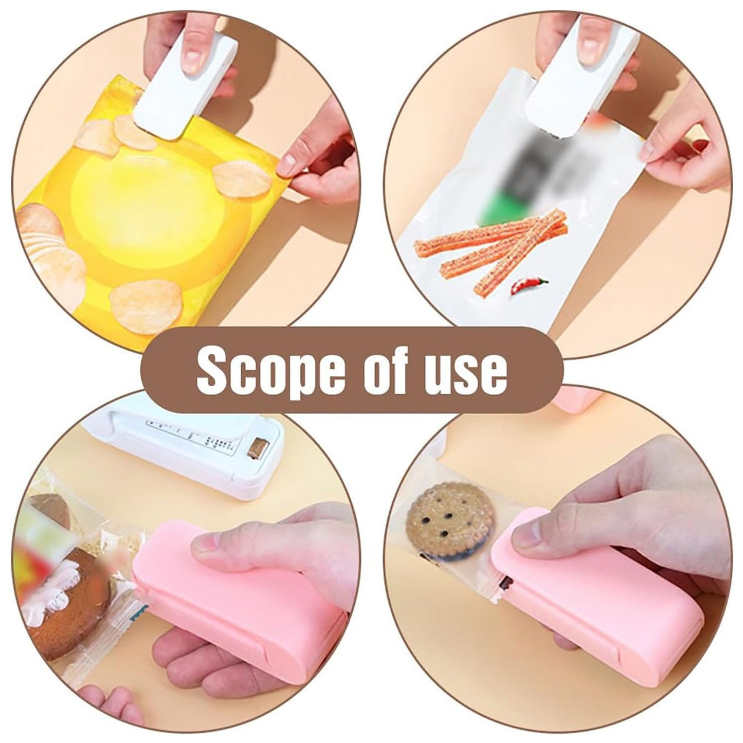 Wukusy portable mini heat sealer machine for plastic bags, compact home and kitchen device for sealing and preserving food.
