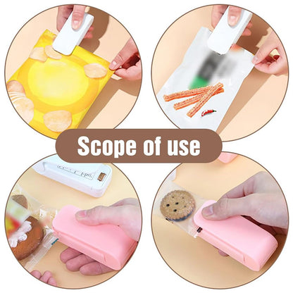 Wukusy portable mini heat sealer machine for plastic bags, compact home and kitchen device for sealing and preserving food.