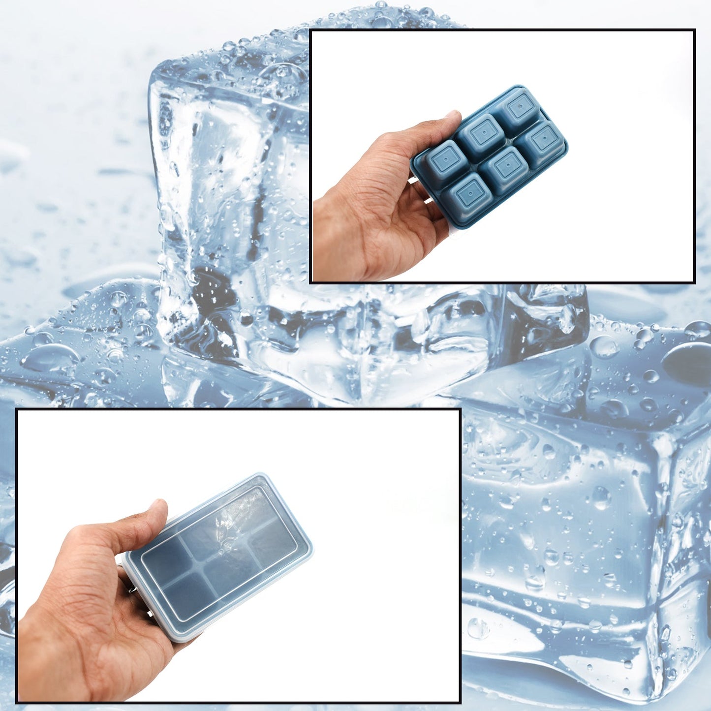 Wukusy 4741 6-grid silicone ice tray filled with water, ready to make ice in a household kitchen setting.