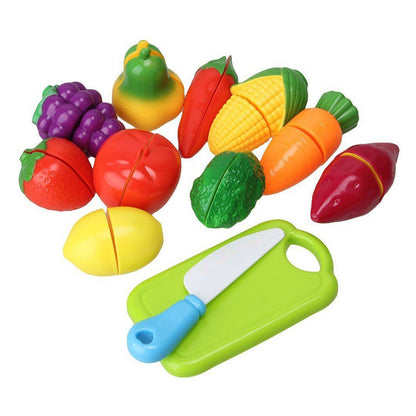 Wukusy 8037 plastic fruits and vegetables toy set featuring realistic, sliceable fruits and veggies for children.