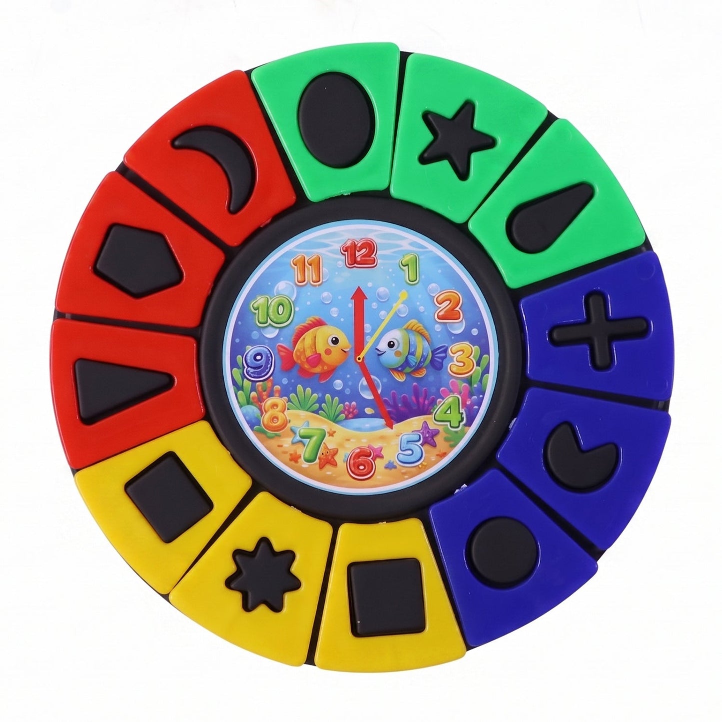 Wukusy shape and color matching puzzle toy for kids with a clock, featuring colorful pieces for toddler learning and development.