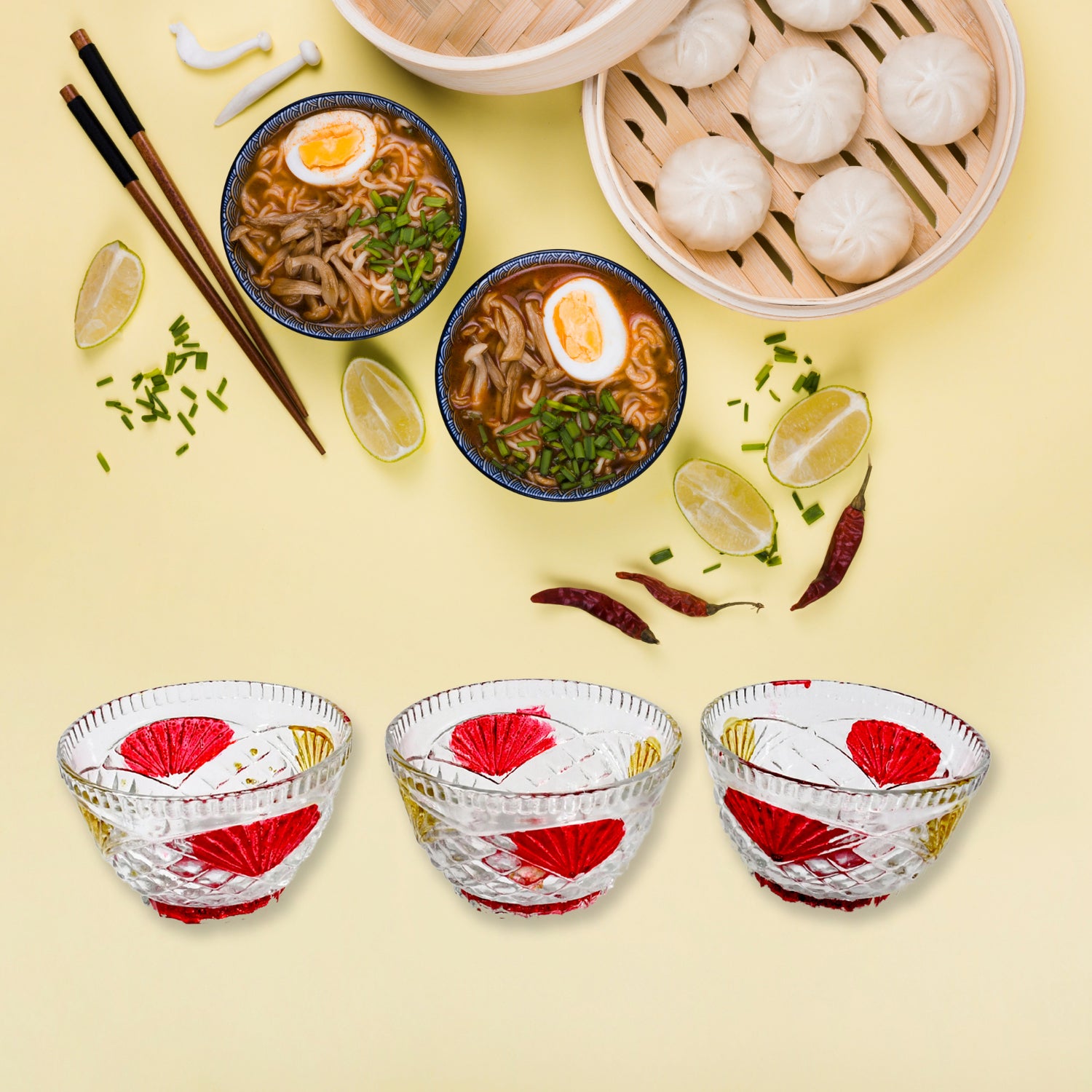 Set of 7 Wukusy rose glass dessert bowls including 6 medium and 1 large for pudding, ice cream, snacks, and fruit serving.