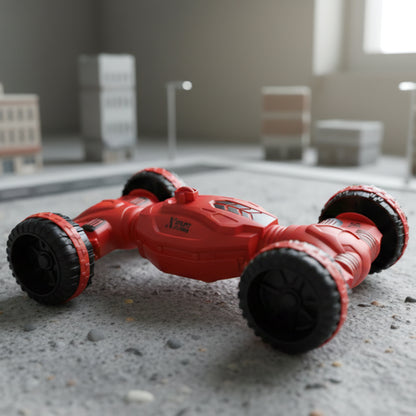 Wukusy remote control stunt car with one-key deformation, shown in action with vibrant colors and compact design.