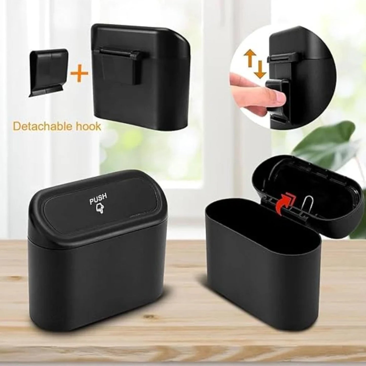 Wukusy mini waterproof car trash can with lid, compact storage bin for car interior organization.