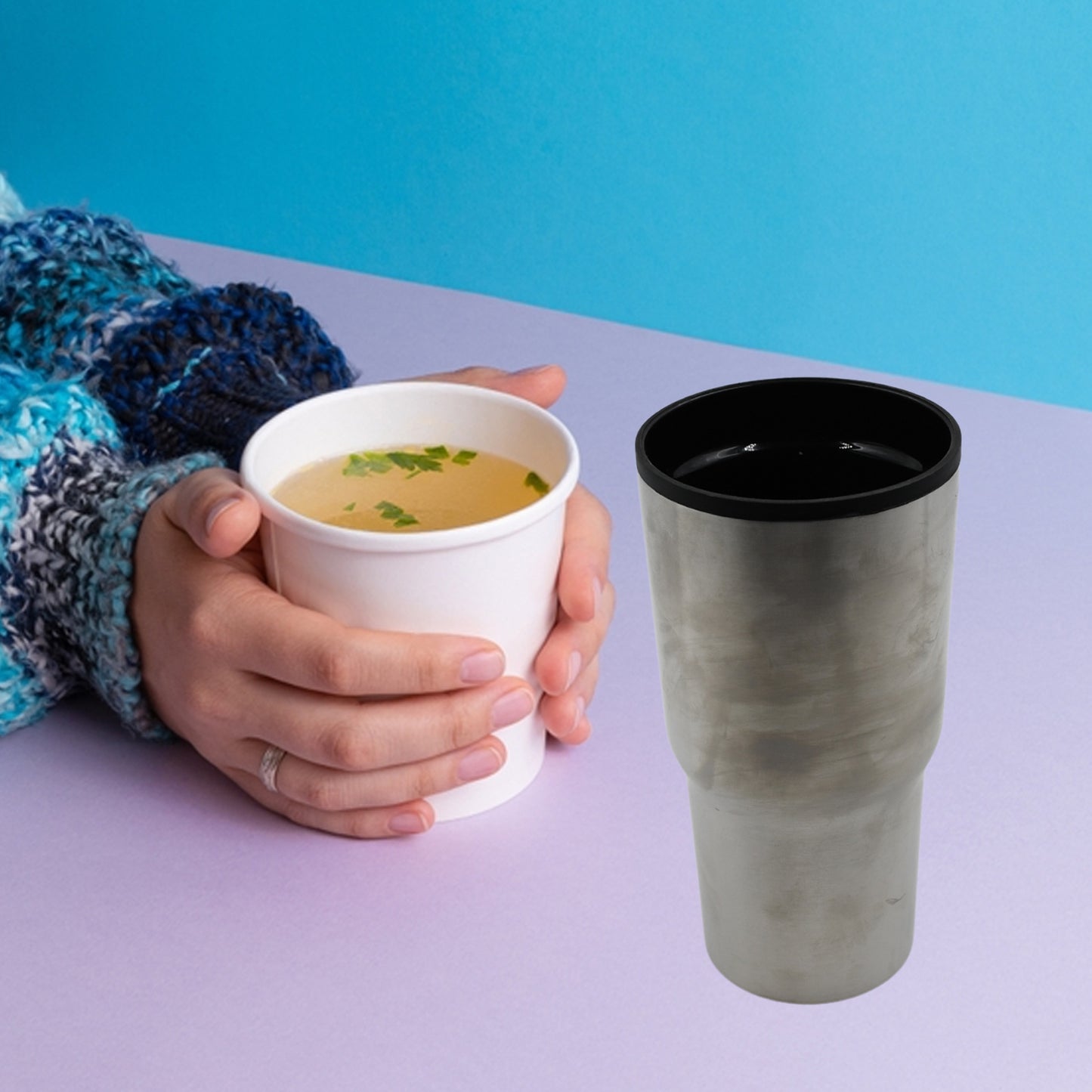 Wukusy stainless steel vacuum insulated travel mug with double-walled glass, perfect for hot or cold coffee on the go