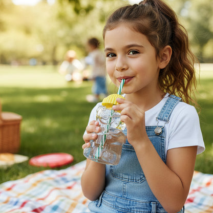 Cute glass bear-shaped kids drinking cup with straw, 350ml capacity, featuring a playful design by Wukusy for children.
