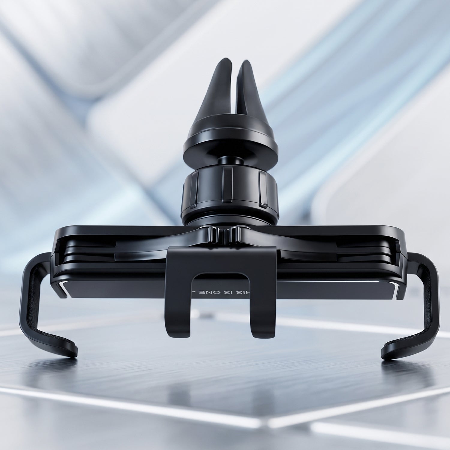 Wukusy plastic car mobile phone holder with air vent mount, 360-degree rotation, shown attached to a vehicle air vent.