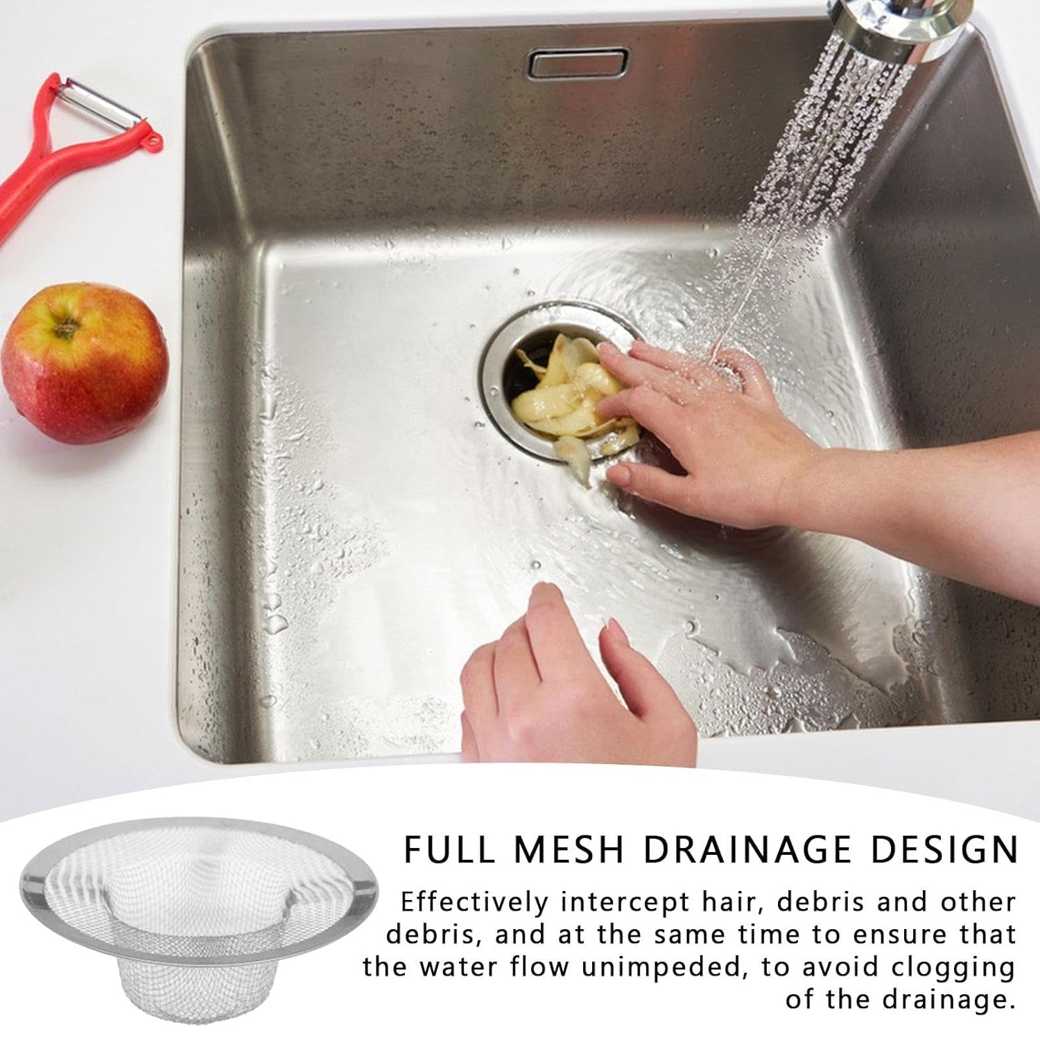 Small stainless steel kitchen sink drain strainer and stopper from Wukusy, 7 cm, for preventing debris in kitchen sinks.