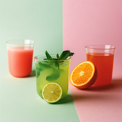 Set of six Wukusy Supermom plastic mojito glasses, 300ml each, with clear design and sturdy construction for cocktails or beverages.