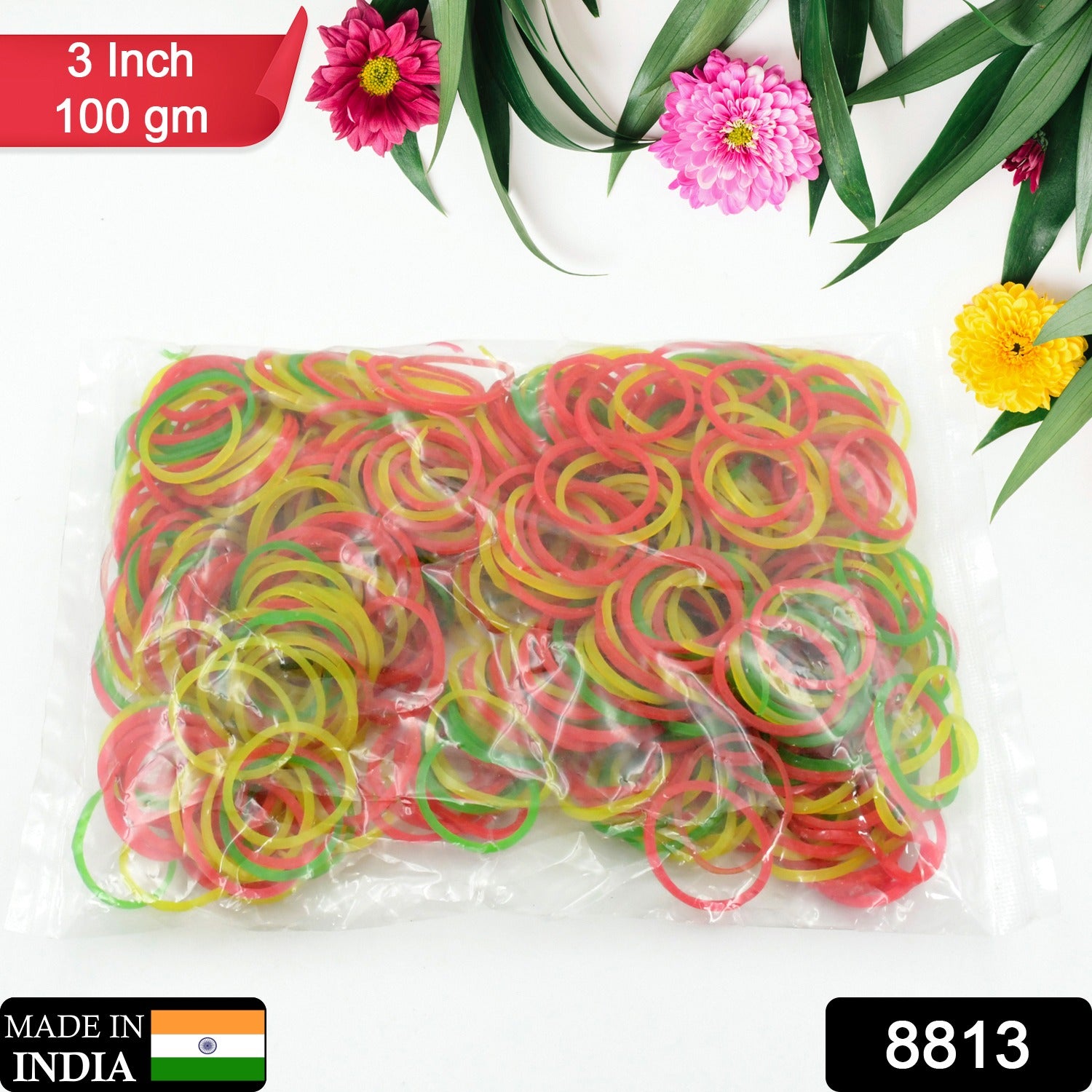 Multicolored elastic rubber bands by Wukusy for office, kitchen, and stationery use, reusable, flexible, and unbreakable.