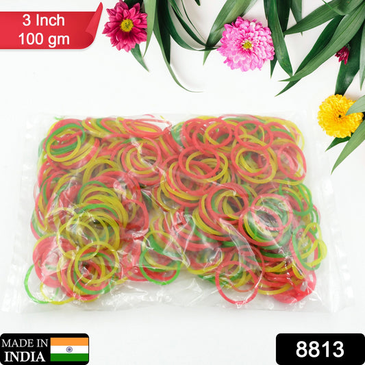Multicolored elastic rubber bands by Wukusy for office, kitchen, and stationery use, reusable, flexible, and unbreakable.