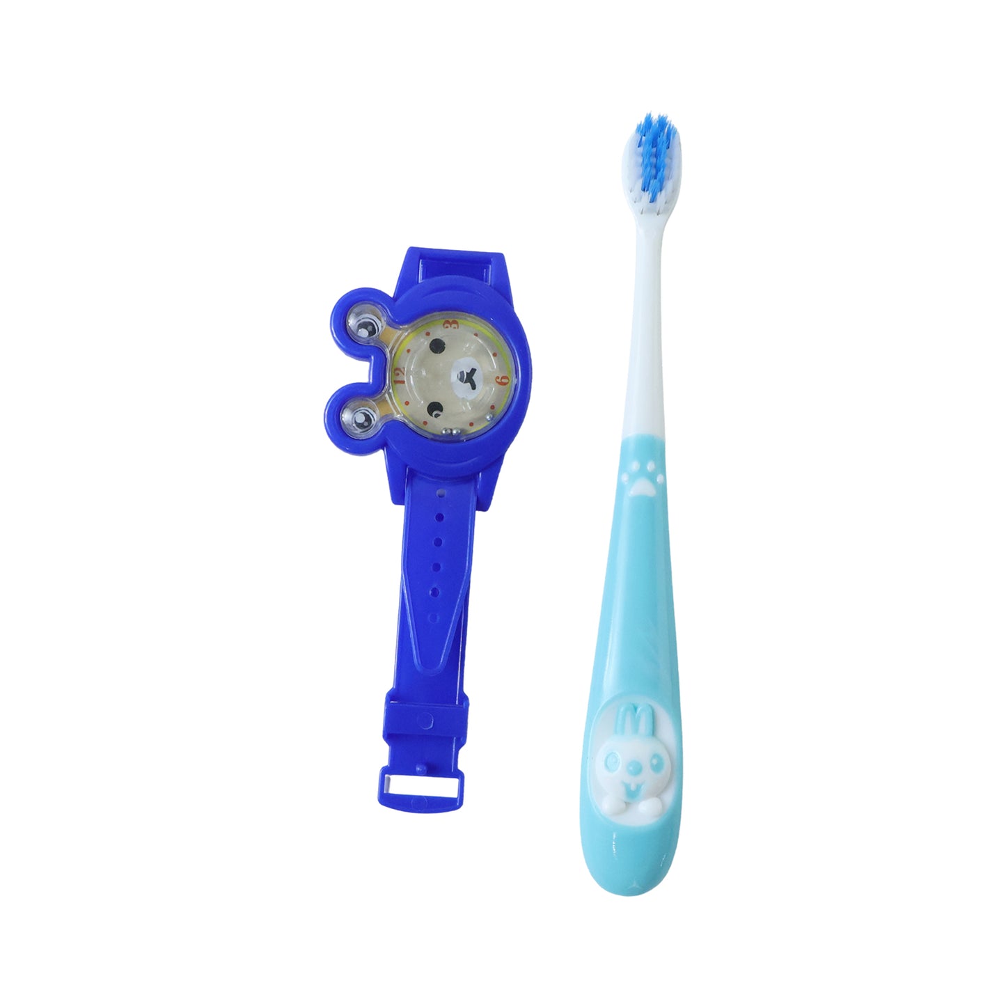 Wukusy 2-in-1 kids toothbrush with cartoon watch toy set, colorful toothbrushes with playful watch design for children