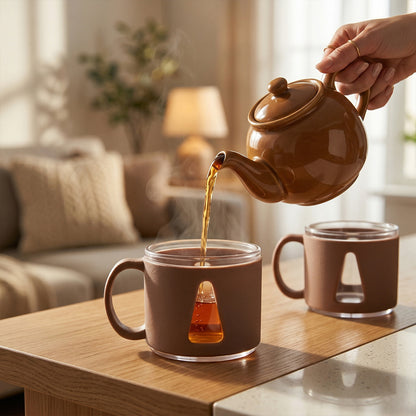 Six white ceramic round tea cups from Wukusy Premium Round Tea Cup Set arranged on a wooden surface.