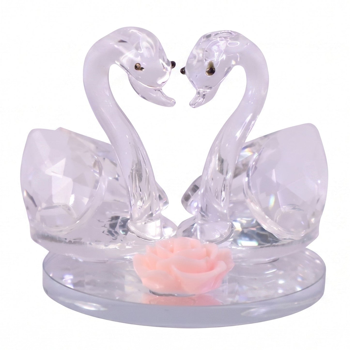 Pair of glass swan figurines by Wukusy, decorative crystal swan couple showpiece for home decor, detailed and elegant.
