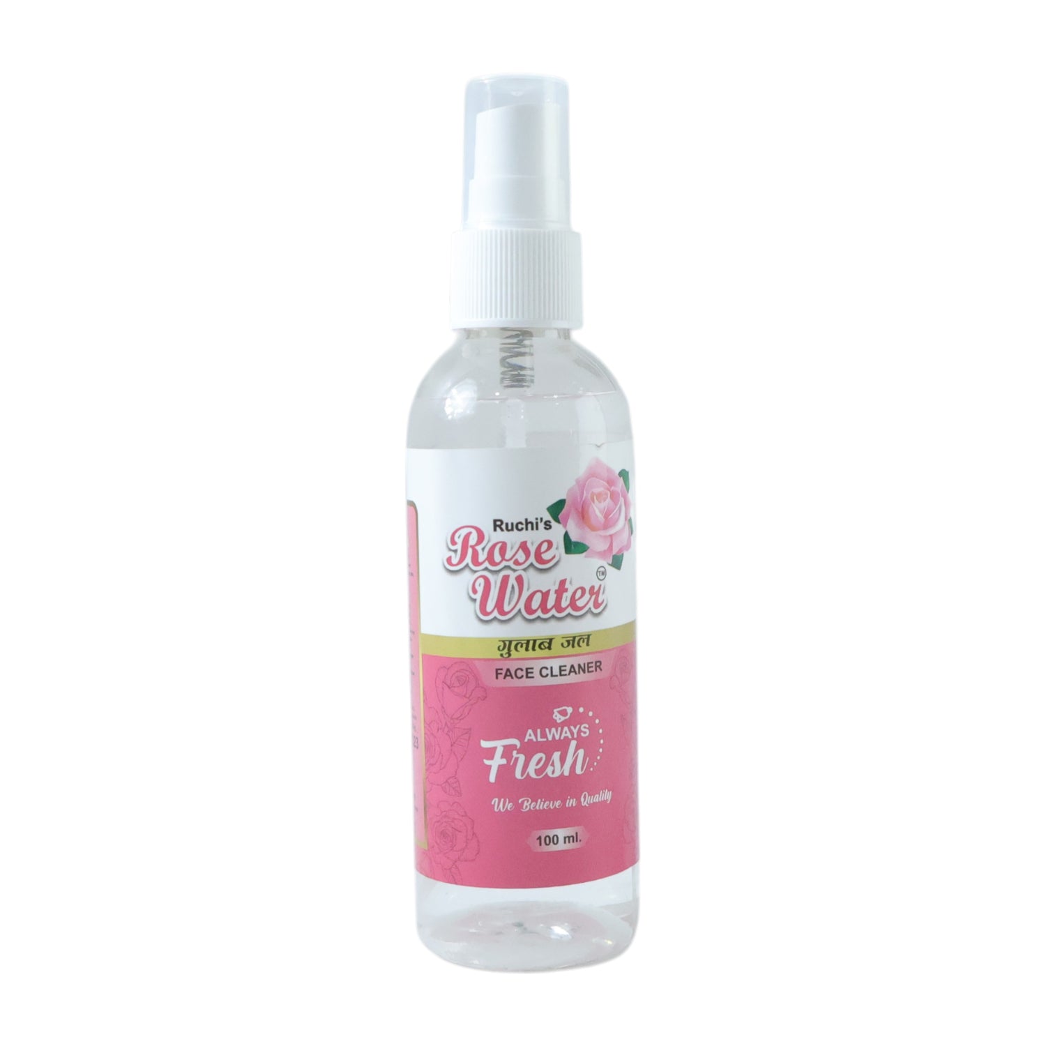 Wukusy Rose Water Face Mist Spray 100ml bottle with a clear, minimalist design and rose illustrations on the label.