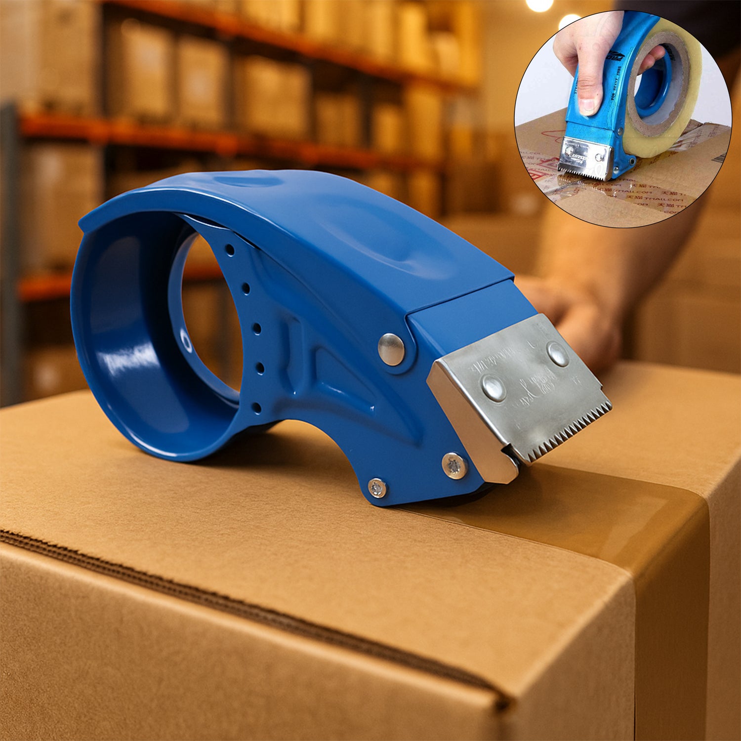 Heavy-duty tape dispenser cutter by Wukusy with a sturdy design and ergonomic handle for easy tape cutting.