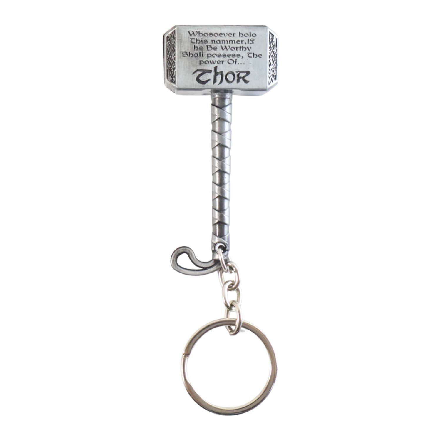 Wukusy metal keychain shaped like a large hammer, featuring detailed hammerhead and handle design, on a plain background.