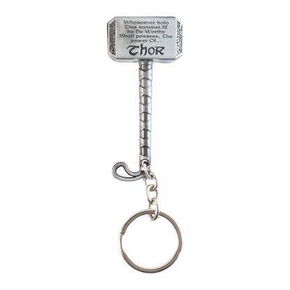 Wukusy metal keychain shaped like a large hammer, featuring detailed hammerhead and handle design, on a plain background.