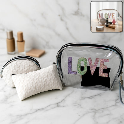 Travel 3-in-1 premium makeup bag set by Wukusy featuring organized compartments and sleek design for cosmetics and toiletries.