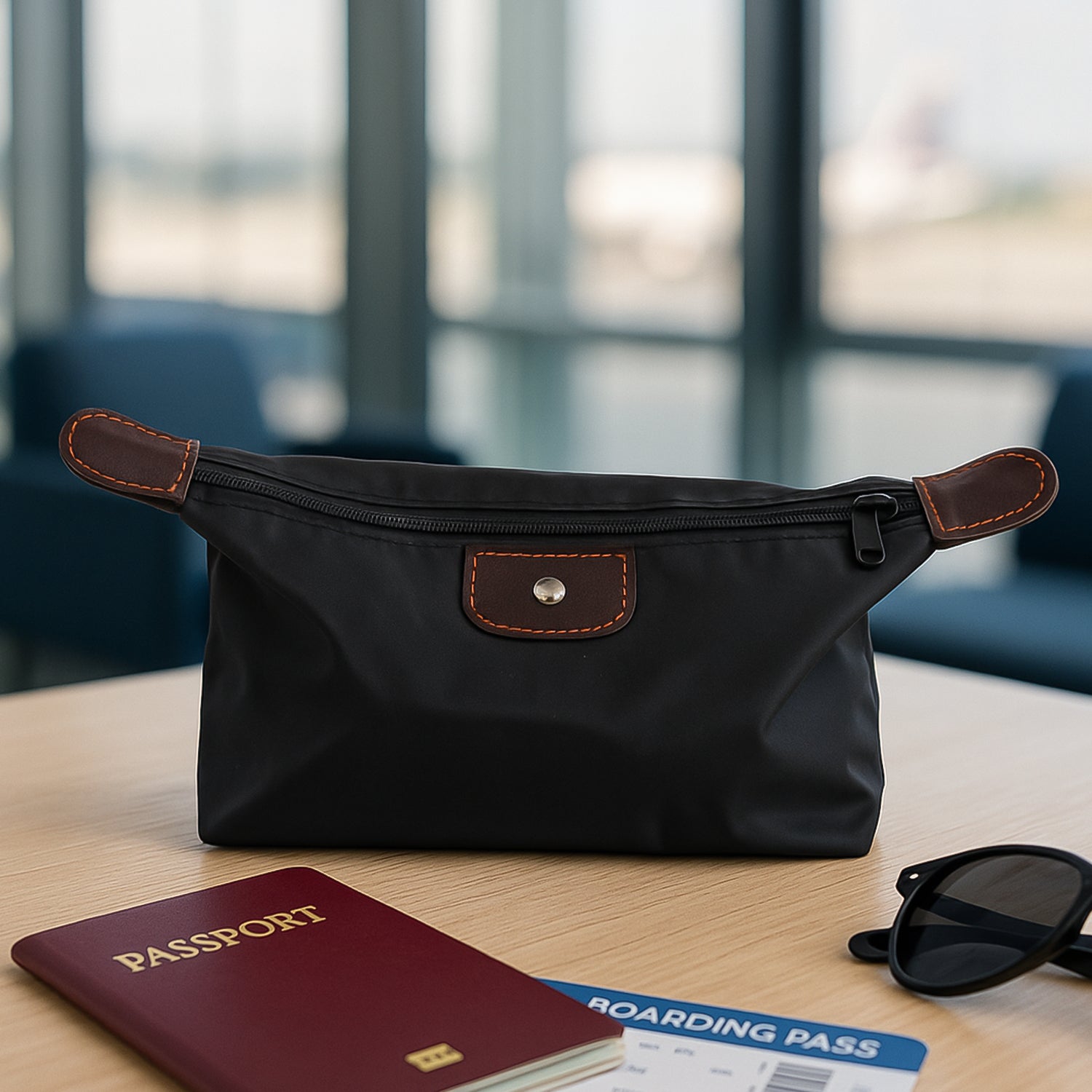 Wukusy premium multipurpose travel bag organizer pouch with multiple compartments, suitable for toiletries and accessories.