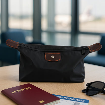 Wukusy premium multipurpose travel bag organizer pouch with multiple compartments, suitable for toiletries and accessories.