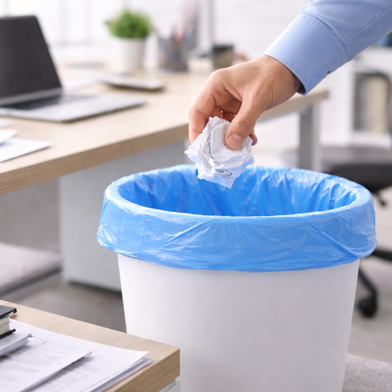 Set of three heavy-duty Wukusy garbage bag rolls, 45x55 cm, durable waste disposal for home or commercial use.