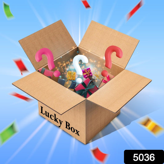 Wukusy Deodap Lucky Box Premium product with assorted items, valued at Rs. 1500, in a colorful, open gift box.