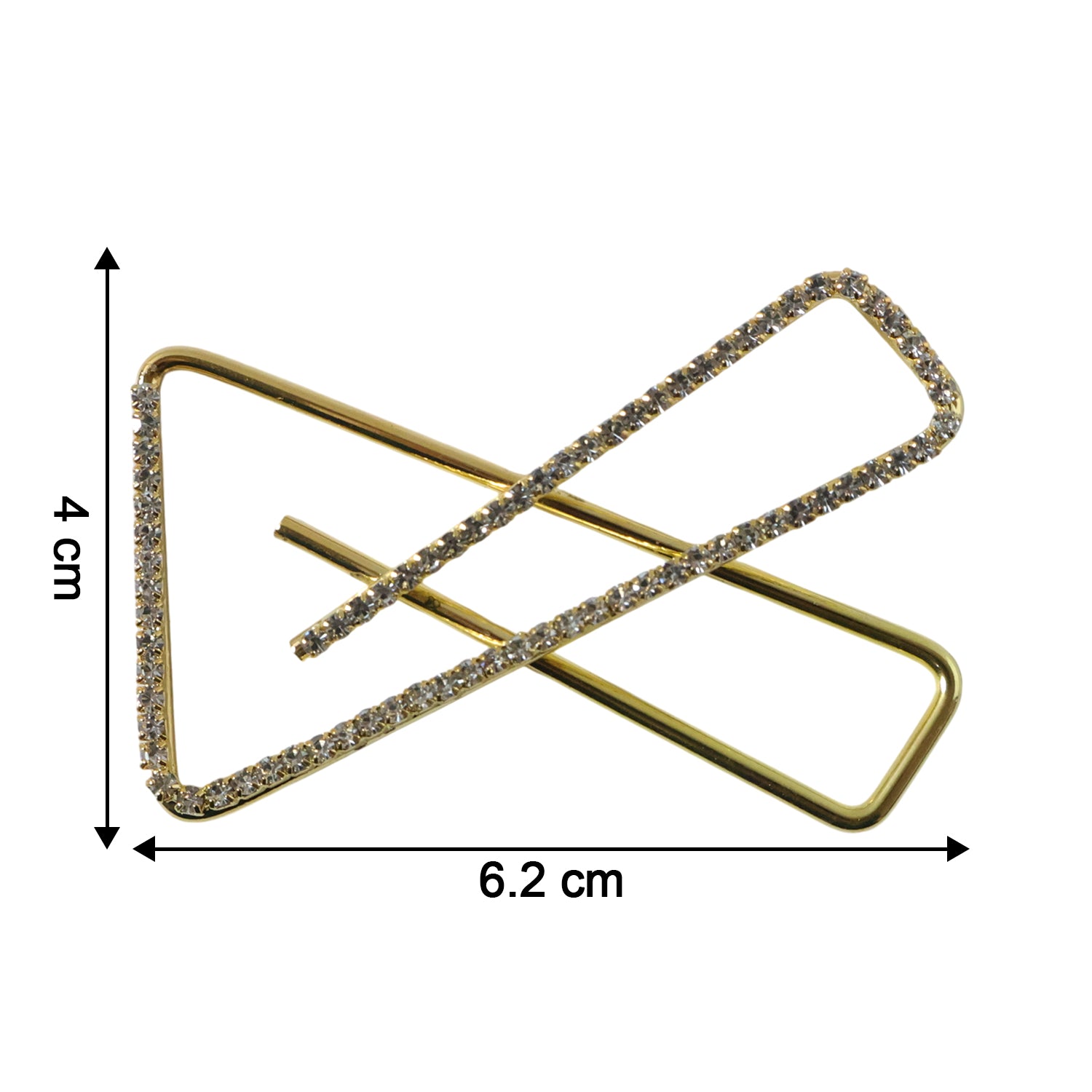 Golden crystal triangle saree safety pin brooch by Wukusy, featuring sparkling crystals and a sleek gold-tone design.