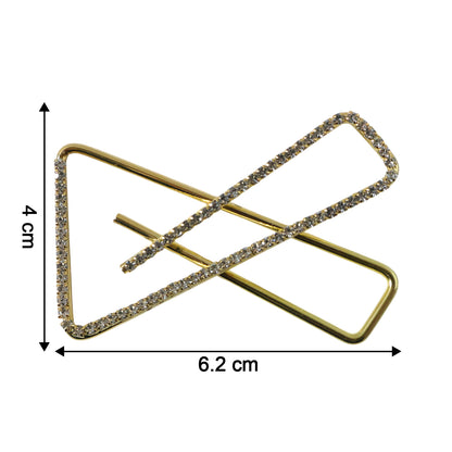 Golden crystal triangle saree safety pin brooch by Wukusy, featuring sparkling crystals and a sleek gold-tone design.