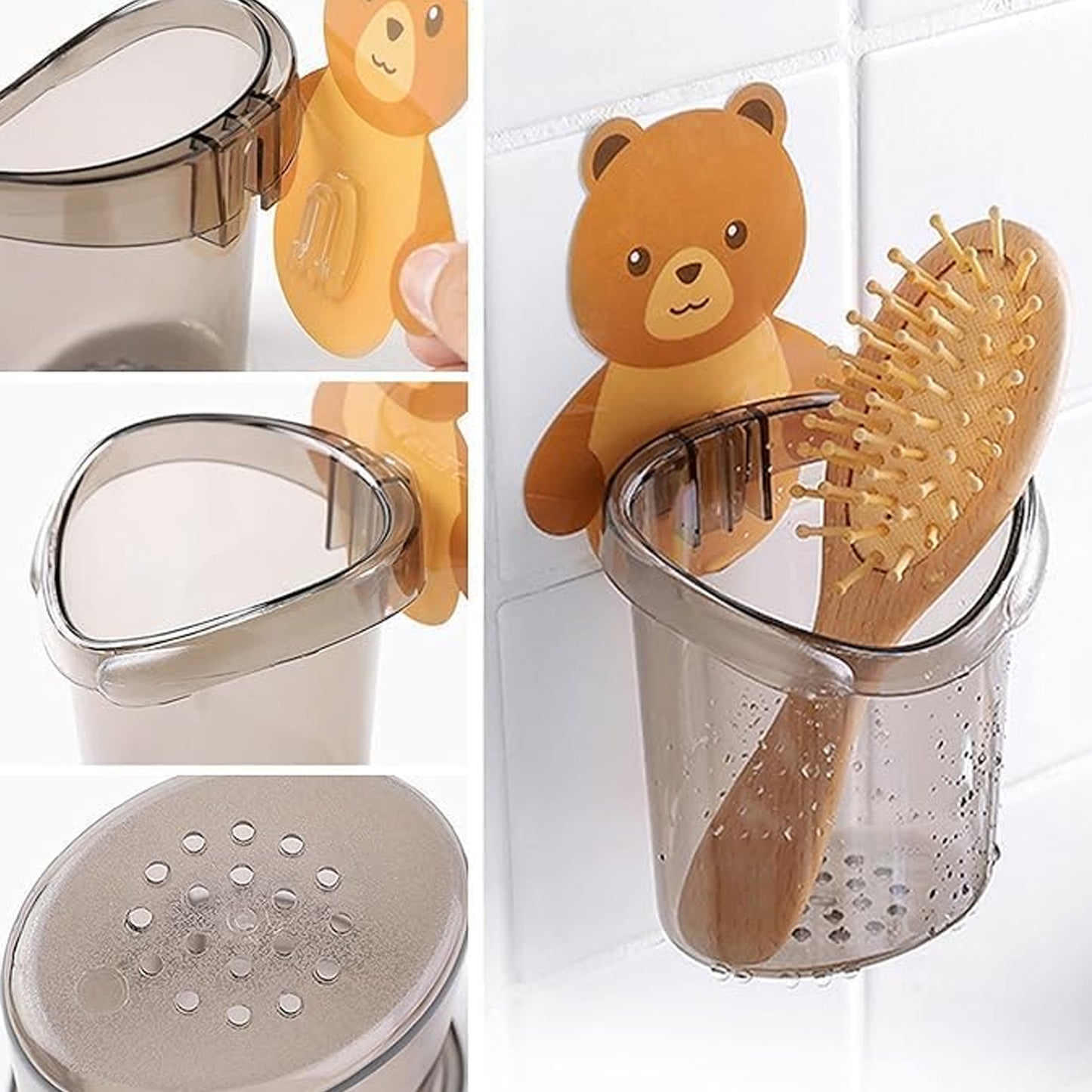 Set of three Wukusy teddy bear toothbrush holders for kids, cute and practical bathroom storage accessories.