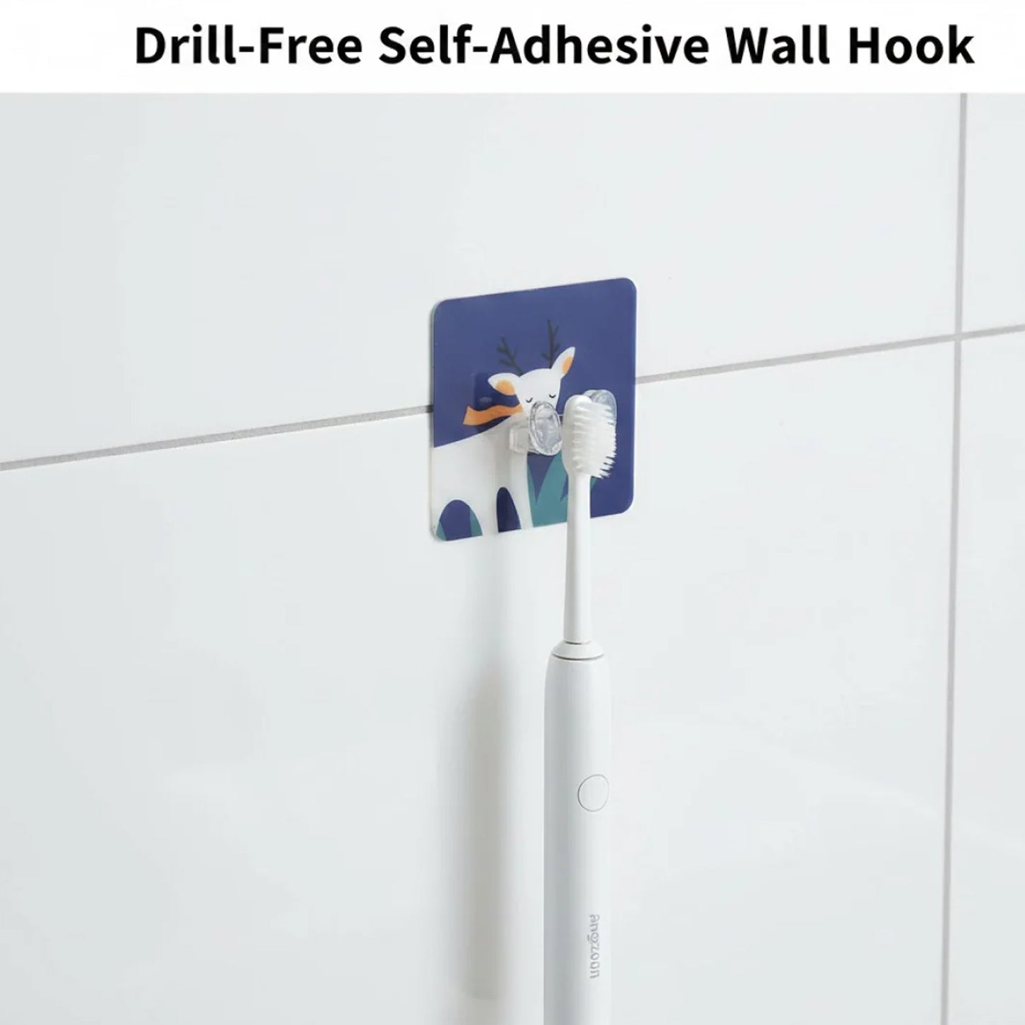 Soft hanging hand towel with self-adhesive wall hook from Wukusy, displayed on a bathroom wall.