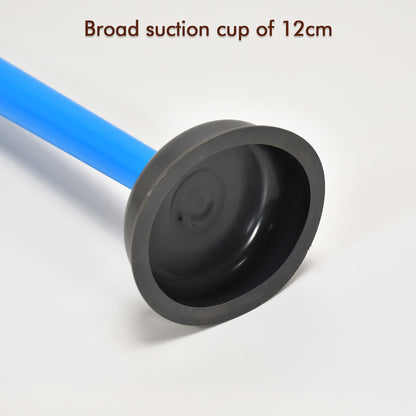 Wukusy 4025 multifunctional toilet plunger with suction device for blockage removal, shown in use on a modern bathroom toilet.