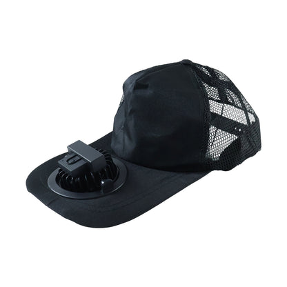 Wukusy portable USB rechargeable cooling cap with built-in mini fan for personal cooling, shown in a close-up view.