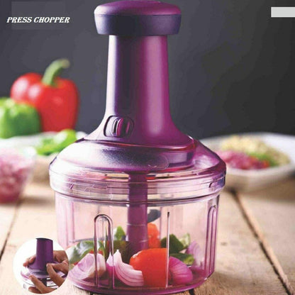 Wukusy Premium Push Chopper 1100ml with stainless steel blades and clear container for easy food processing.