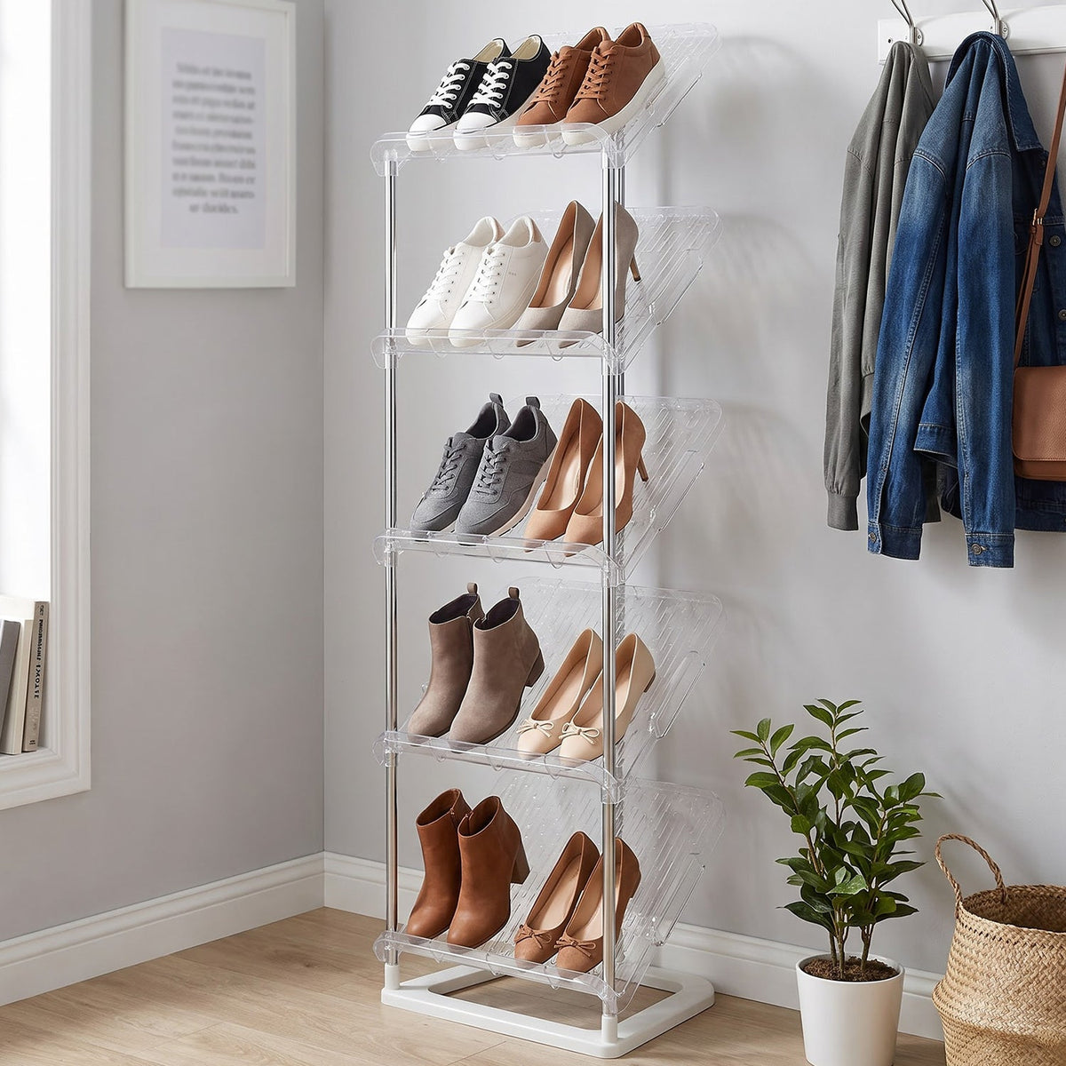5 Tier Shoe Storage Rack With Slanted Shelves For Entryway Or Home Closet (1 Pc)