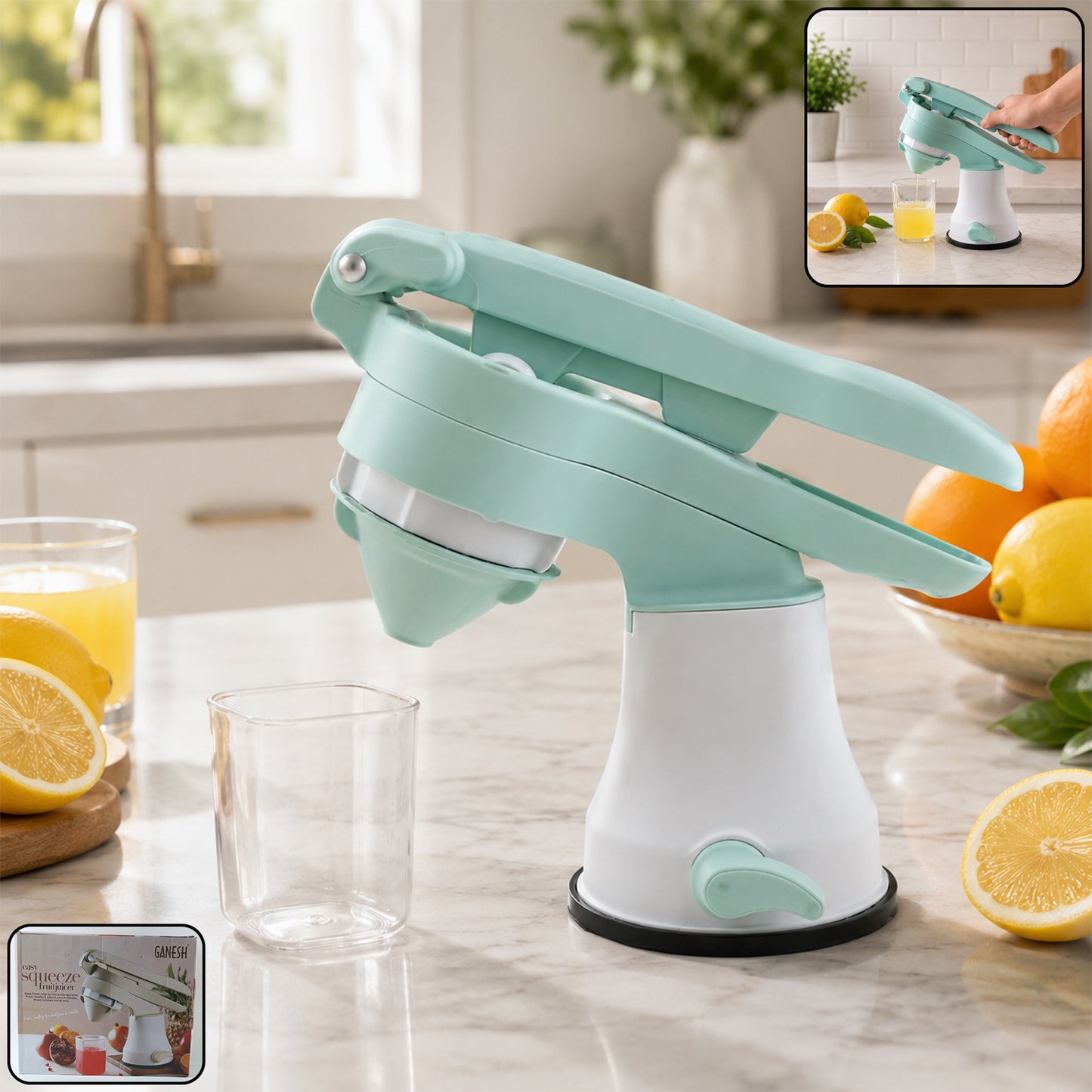 Wukusy manual citrus juice squeezer and hand press for fresh fruit juice extraction, featuring a compact, easy-to-use design.