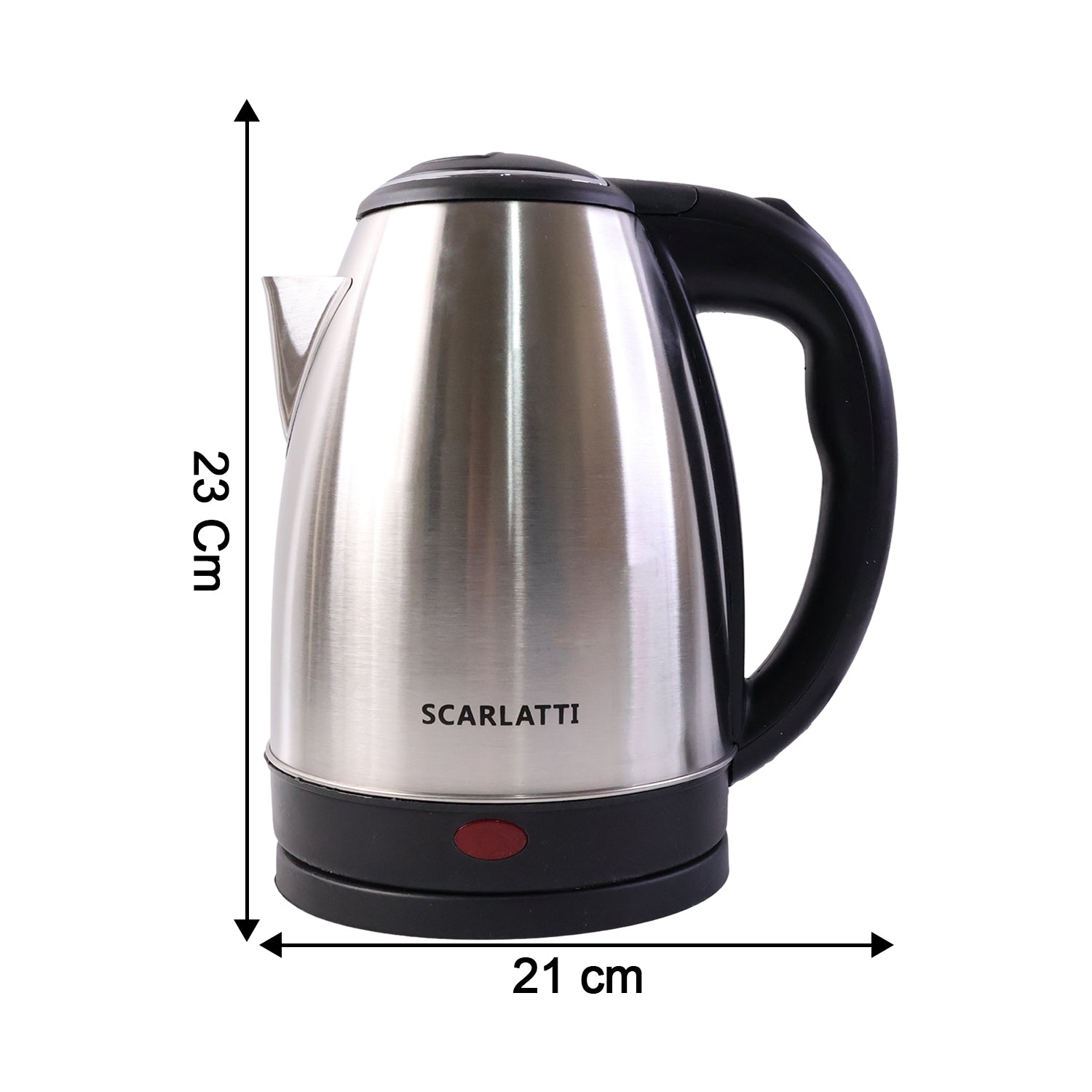 Wukusy Scarlatti stainless steel electric kettle with a 2-liter capacity, featuring a sleek design and a clear water level window.