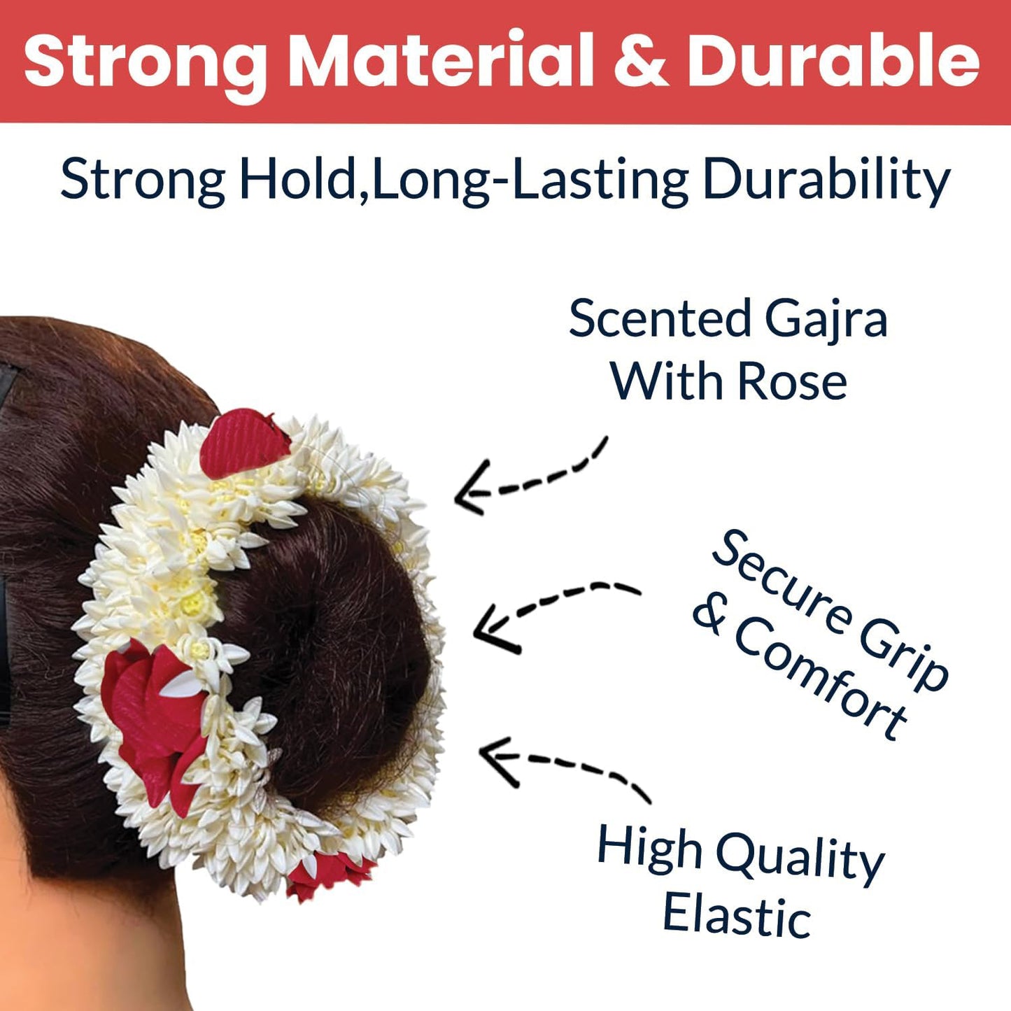 Artificial traditional flower Gajra by Wukusy, shown in a realistic design with white and yellow flowers, perfect for festive adornment.