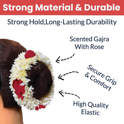 Artificial traditional flower Gajra by Wukusy, shown in a realistic design with white and yellow flowers, perfect for festive adornment.