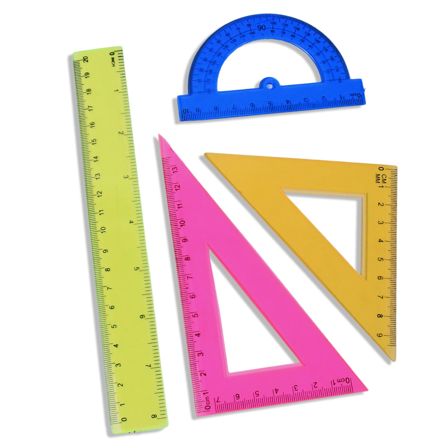 Wukusy 4-piece office geometry set includes triangle ruler, protractor, and straight ruler for precise measurements and drawing.