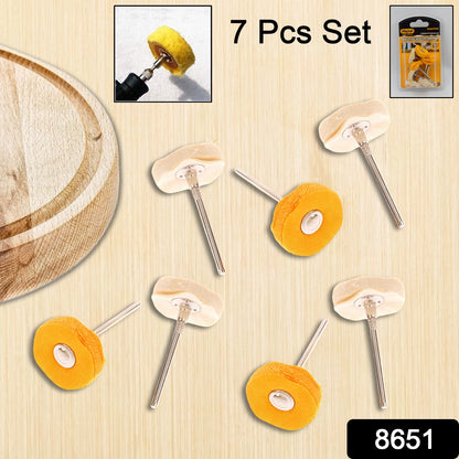 Set of 7 Wukusy polishing buffer wheels and buffing pads for rotary drills, ideal for hardware polishing and buffing tasks.
