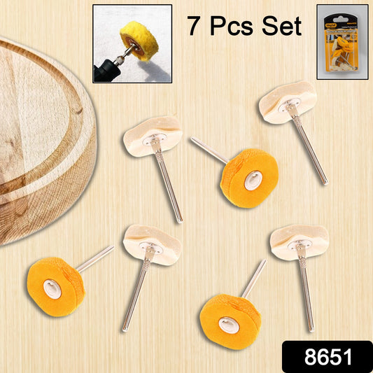 Set of 7 Wukusy polishing buffer wheels and buffing pads for rotary drills, ideal for hardware polishing and buffing tasks.