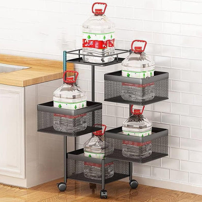 Wukusy metal kitchen trolley with 4-layer square design, wheels, for storing fruits, vegetables, and kitchen accessories.