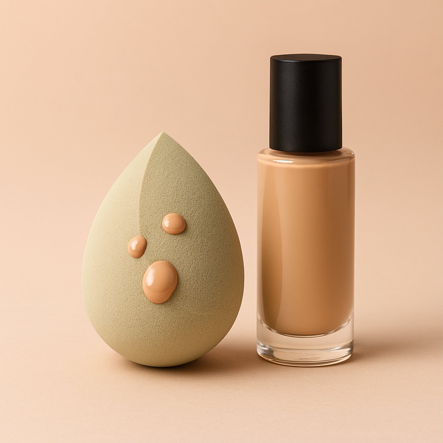 Multicolor Wukusy makeup sponge for blending liquid foundations, powders, and creams, shown in a close-up view.