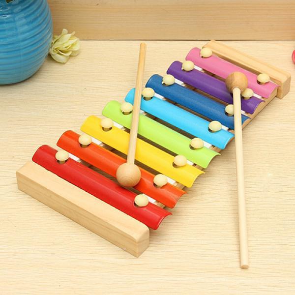 Colorful Wukusy 1912 wooden xylophone musical toy for children with multicolored bars and wooden frame, ideal for young musicians