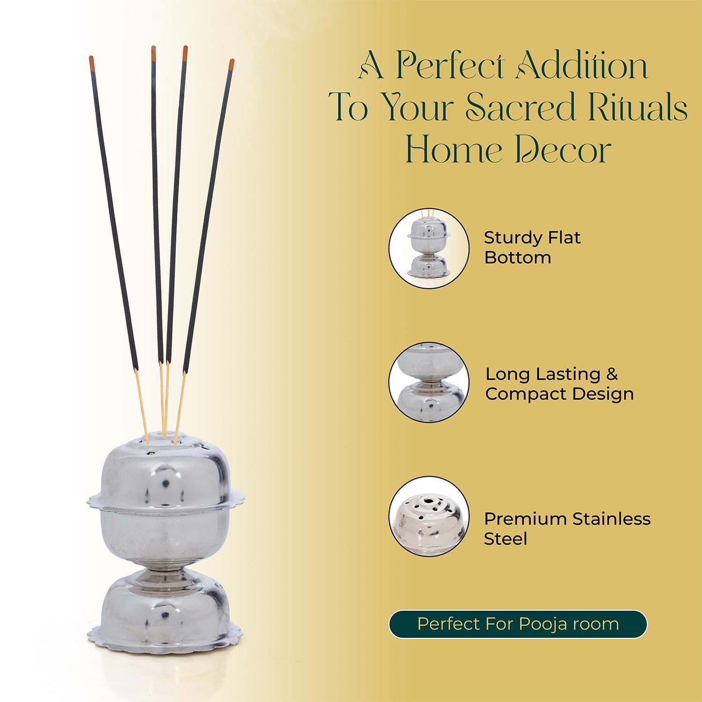 Stainless steel Jasmine Agarbatti stand by Wukusy, designed to hold incense sticks securely for aromatic burning.