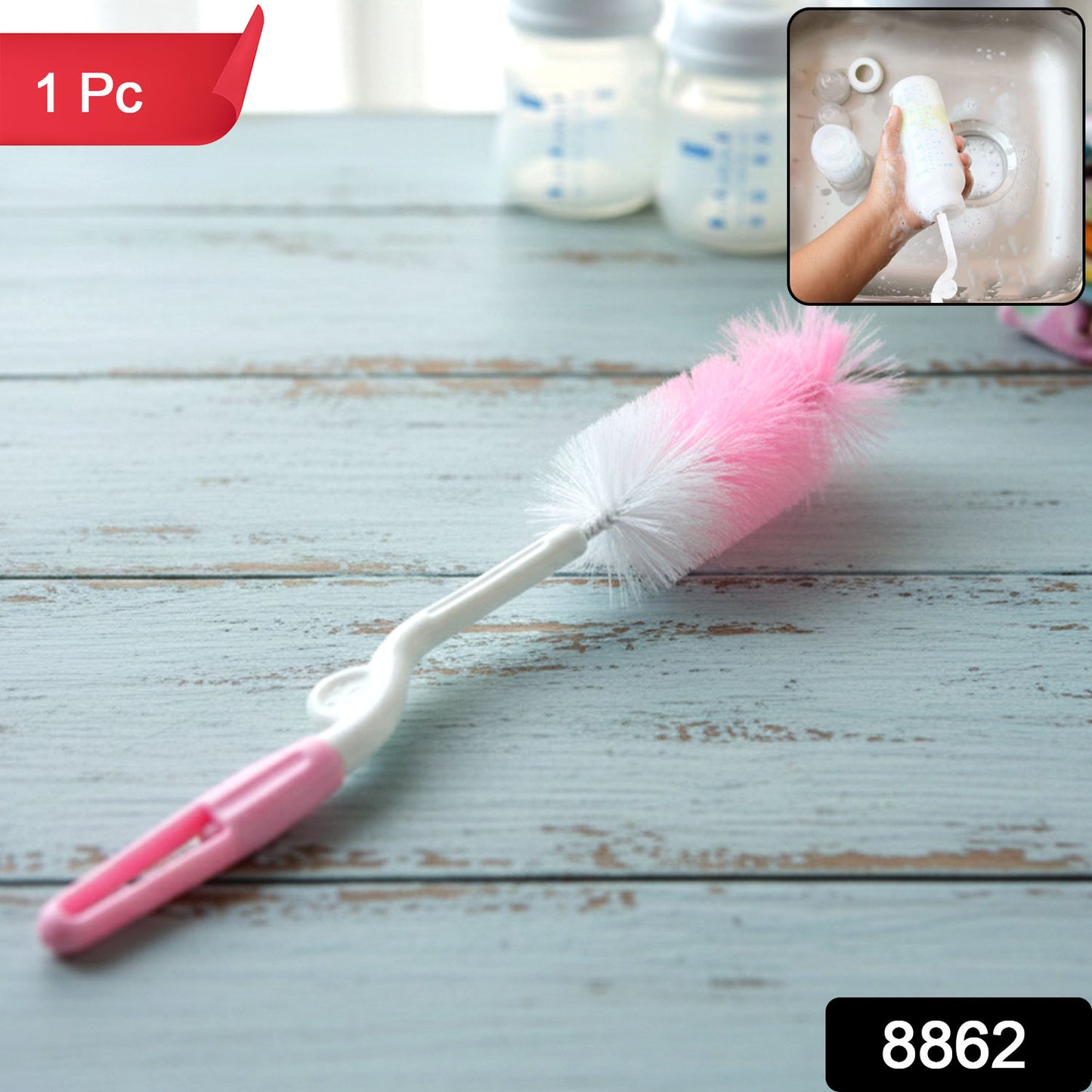 Wukusy bottle nipple cleaning brush with 360 rotary handle, designed for thorough cleaning of baby bottle nipples.